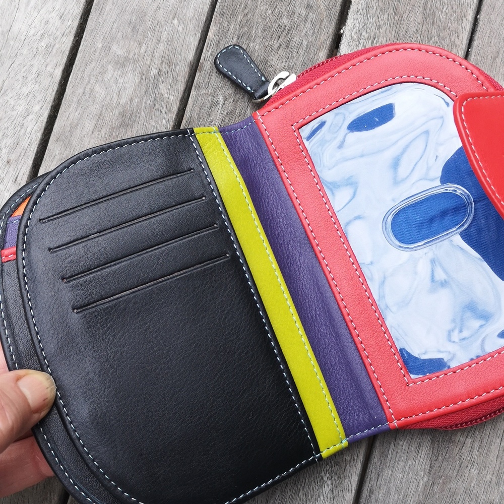 Women's Black and Red Leather Wallet - Picture 5 of 12